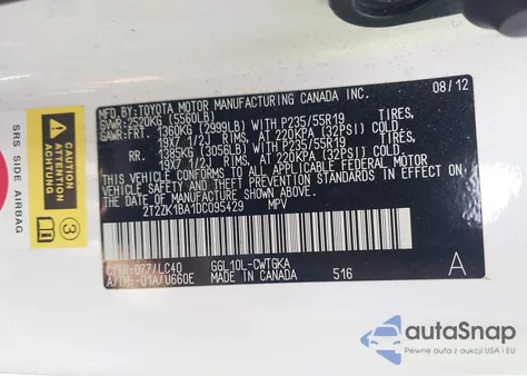 2013 Lexus Rx 350 из США, поврежденный, VIN 2T2ZK1BA1DC095429